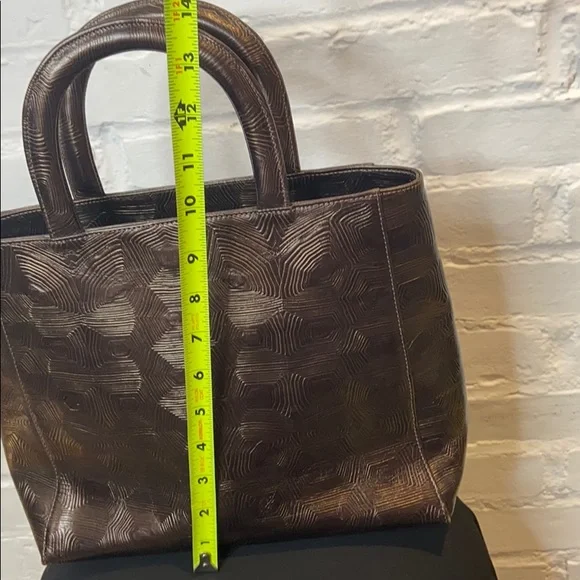 Carrie Forbes Brown Embossed Leather Tote Bag